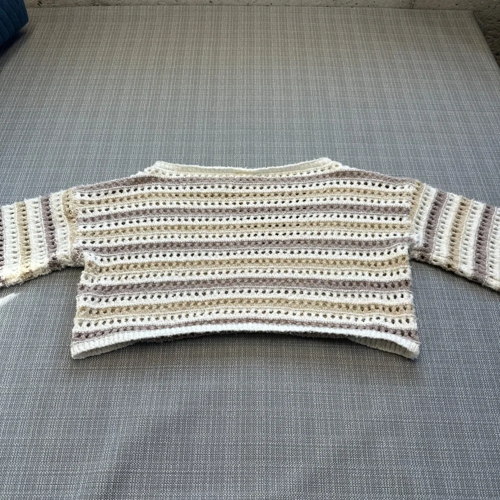 Coastal Boho Open Knit Cropped Sweater‎ XS Indie Ethereal Euro Layering Oversize